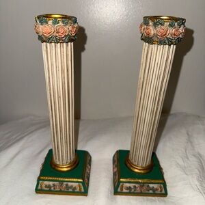 Elegant Floral Column Candle Holders